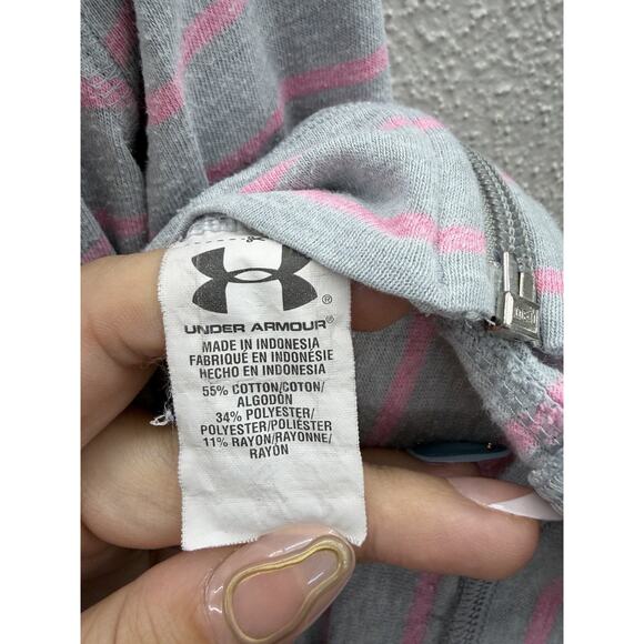Under Armour Womens Jacket Size XL Gray Pink Strip Zip Up Hooded Semi-Fitted - Picture 5 of 11